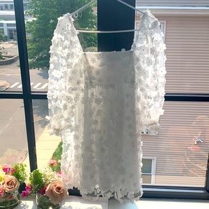 Storia White 3D Floral Mini Baby Doll Dress